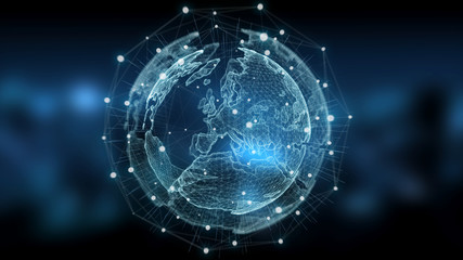 Global network blue background 3D rendering