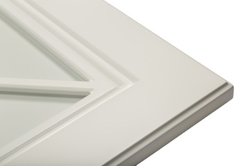 Detail close-up of a white frame facade for the kitchen.