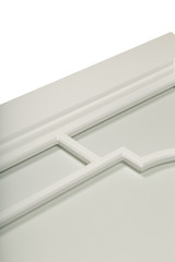 Detail close-up of a white frame facade for the kitchen.