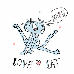 Cheerful screaming cat in a cute style. Vector. © Olga