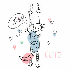 Naughty cat scratch cute style. © Olga
