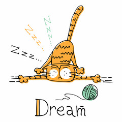 Funny cartoon cat sleeping. Cute style © Olga