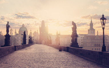 Czech Republic Prague, Charles bridge at dawn. Prague travel