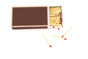 box of matches isolated on white background, copy space.