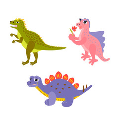 Dinosaurs set.  Cute baby dino for kids. Vector cartoon style illustration for presents, invitation, T-shirt, nursery decor, interior design.