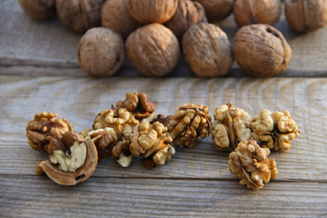 Walnuts on wooden table