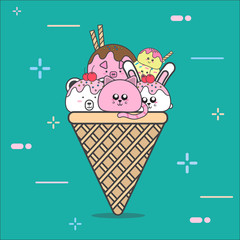 cartoon ice cream and animal sweet food