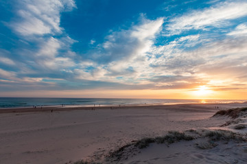 Beautiful sunset over Birubi beach in Anna Bay, New South Wales, Australia