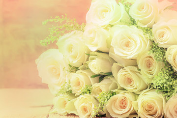 Bouquet of white roses for women's day or wedding, selective focus