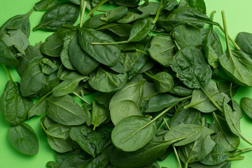 Babe spinach leaves isolated on green background