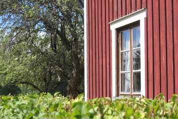 A window on a red house in Sweden