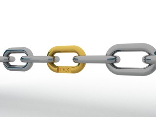 Obraz premium 3d illustration Stainless steel chain with unique blue link