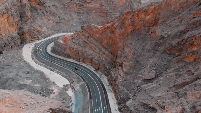 Desert mountain winding road on Jebel Jais mountain in the United Arab Emirates