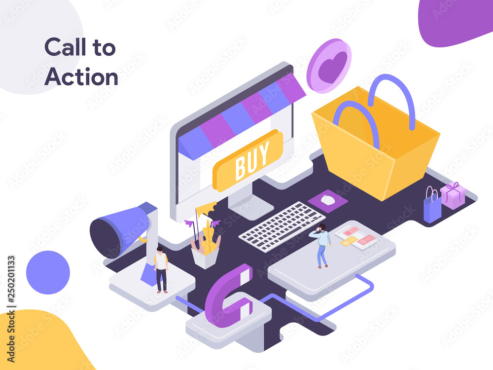 Poster call to action isometric illustration. modern flat design style for website and mobile website.vecto