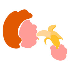 fat man eagerly eats baban, colorful silhouette