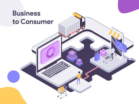  Business to Consumer Isometric illustration. Modern flat design style for website and mobile website.Vector illustration