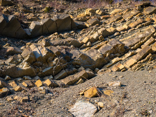 Rocks lit by the sun at sunset