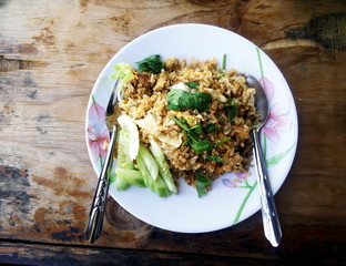 fried rice pock with egg and green coriander