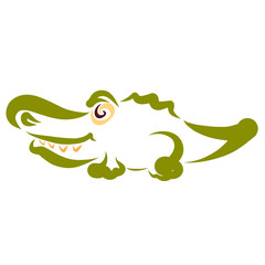 funny little crocodile, smiles, fanged, green outline