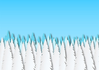 Winter landscape in the afternoon. Snowy fields and trees in the park or forest. Design in paper art style. Vector