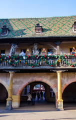 Christmas decorations at the townhall in Alsace, winter in France