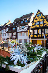 Traditional, old, colorful houses in Colmar during winter, Alsace, France