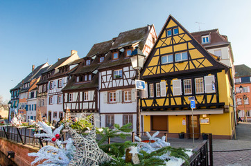 Traditional colorful houses in french Alsace. Place called little Venice.