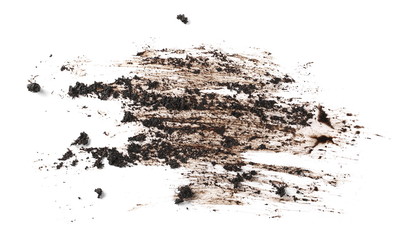 Wet dirt, mud texture isolated on white background, top view