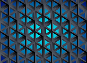 Impossible figures isometric 3d hollow cubes seamless pattern in Escher style, imp-art. Gradient pattern. Black graphite background.