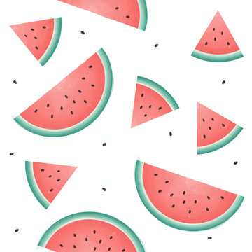seamless pattern with watermelon slices. Summer fresh fruit background.