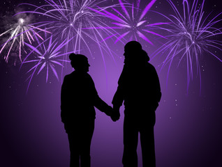 illustration of couple looking the fireworks explosion