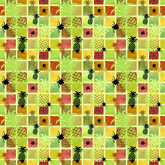 Seamless pattern on a colored background with pineapples