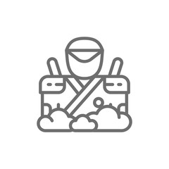 Samurai with two swords, japanese warrior, spy line icon.