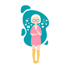 Vector illustration of the girl chatting on the phone, isolated on the white background