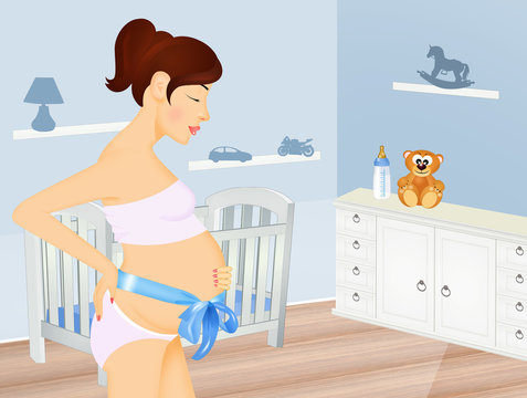 pregnant girl in the child's bedroom
