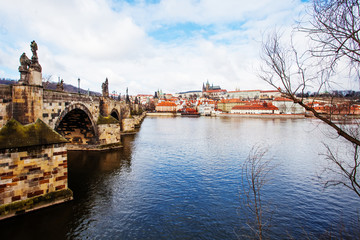 Fototapeta premium View of Charles Bridge in Prague Czech Republic. Prague landmarks