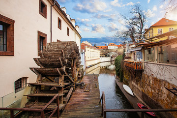 Old town of Prague Czech Republic. Prague landmarks. Certovka river Chertovka river