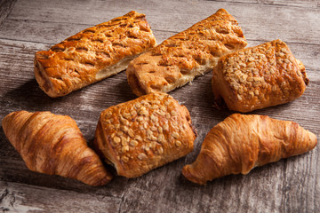 Assortment of pastries on rustic wooden table