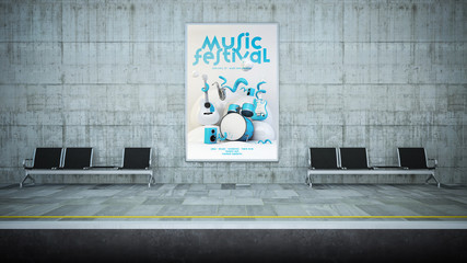 music festival poster billboard mockup on underground station
