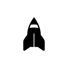 Spaceship or space shuttle icon in flat lay isolated on white.