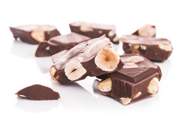 chocolate bars with nuts isolated