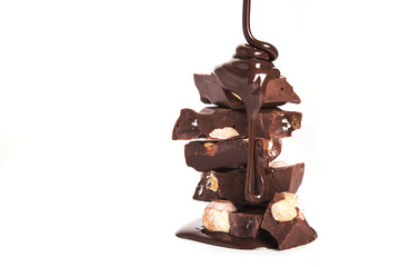 chocolate bars pouring syrup isolated