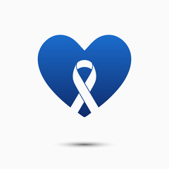 Blue awareness ribbon in a heart shape for prevention days and awareness campaigns.