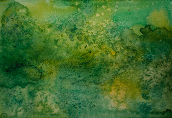 Green handmade watercolor background, abstract composition