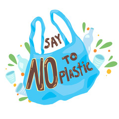 Say no to plastic - ecological hand lettering illustration