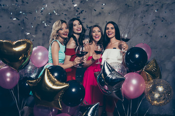 Four nice-looking adorable lovely fascinating chic attractive glamorous gorgeous cheerful cheery...
