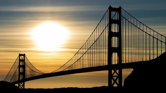 San Francisco: Golden Gate Bridge at Sunset in Silhouette, the Famous and Most Photographed bridge in the World, California, USA