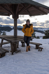 Beautiful and smiling girl on mountain