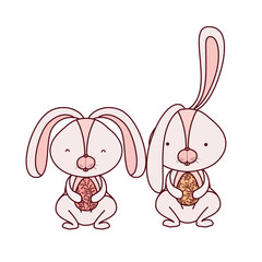 easter rabbits with egg isolated icon