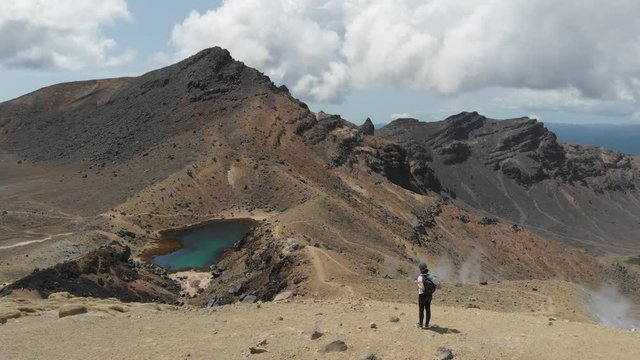 4k aerial model looking lagoon top tongariro alpine cross new zealand